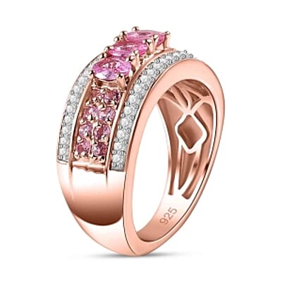 Pink Sapphire Pink Sapphire and White Zircon 1.43 ctw Ring in Vermeil RG Over Sterling Silver (Size 11.5)