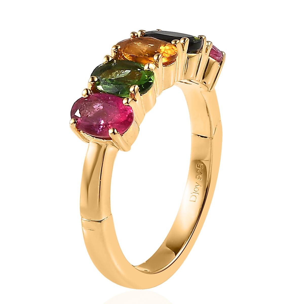 Multi-Tourmaline 5 Stone Arthritis Ring in Vermeil Yellow Gold Over Sterling Silver (Size 7.0) 2.00 ctw image number 3