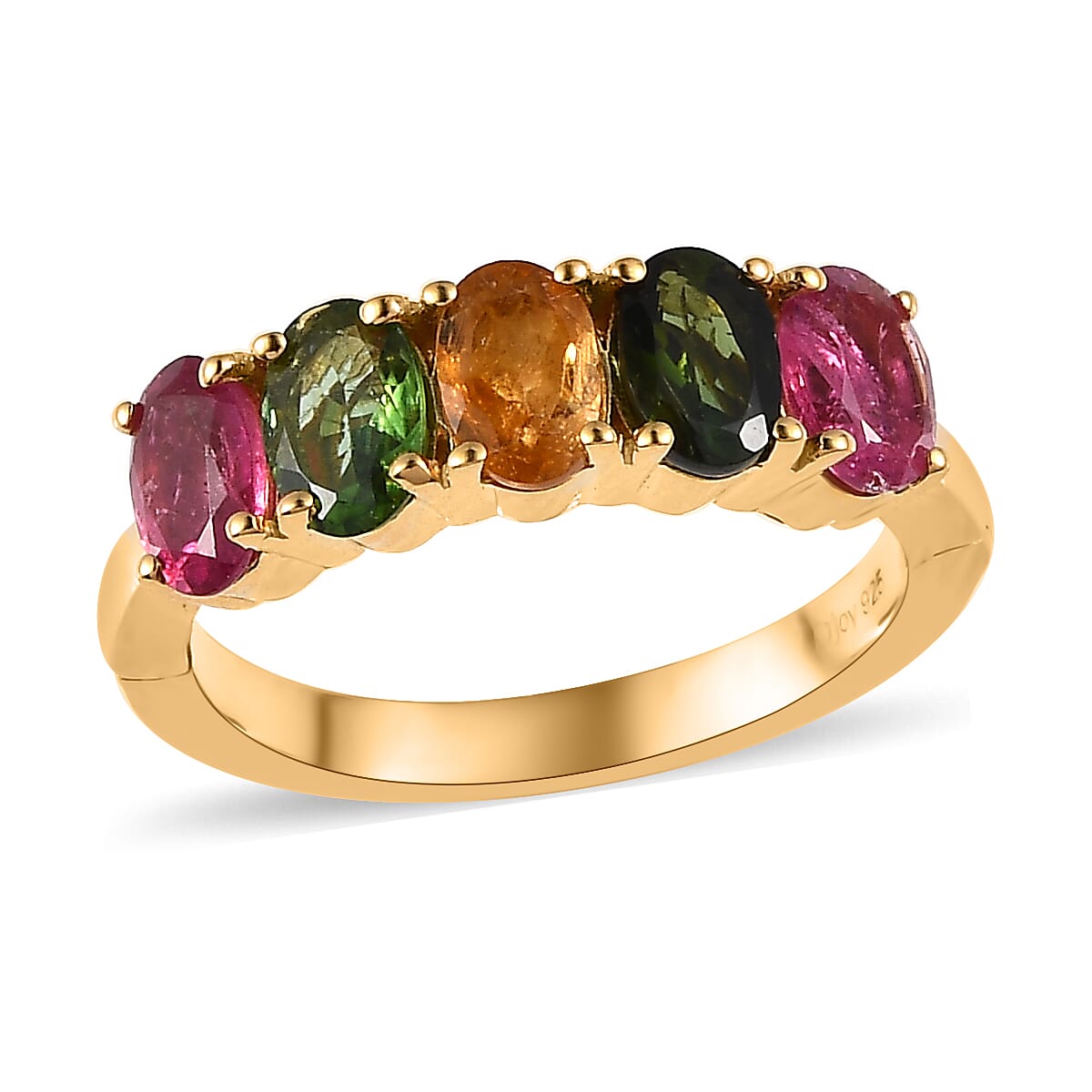 Multi-Tourmaline 5 Stone Arthritis Ring in Vermeil Yellow Gold Over Sterling Silver (Size 8.0) 2.00 ctw