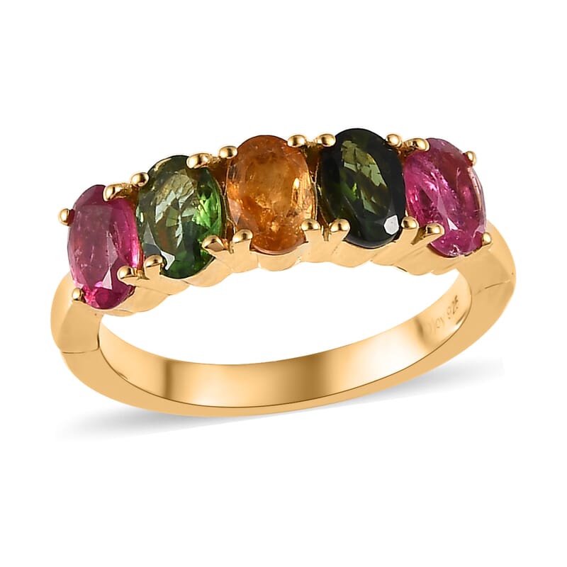 Multi-Tourmaline 5 Stone Arthritis Ring in Vermeil Yellow Gold Over Sterling Silver (Size 8.0) 2.00 ctw
