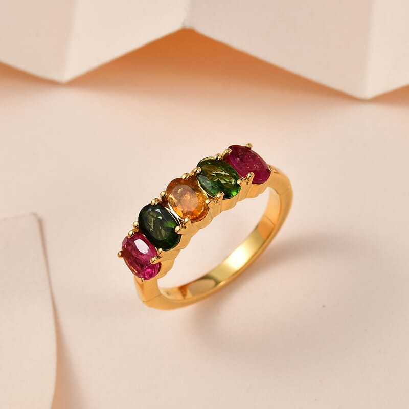 Multi-Tourmaline 5 Stone Arthritis Ring in Vermeil Yellow Gold Over Sterling Silver (Size 8.0) 2.00 ctw