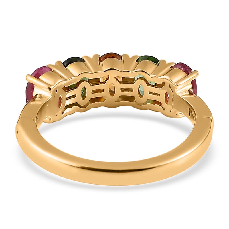 Multi-Tourmaline 5 Stone Arthritis Ring in Vermeil Yellow Gold Over Sterling Silver (Size 8.0) 2.00 ctw