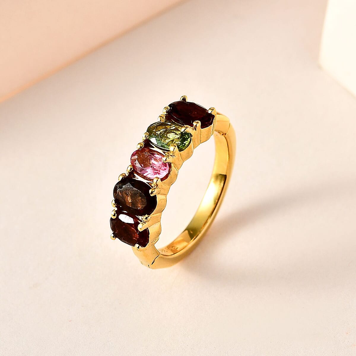 Multi-Tourmaline 5 Stone Arthritis Ring in Vermeil YG Over Sterling Silver (Size 9.0) 2.00 ctw image number 1