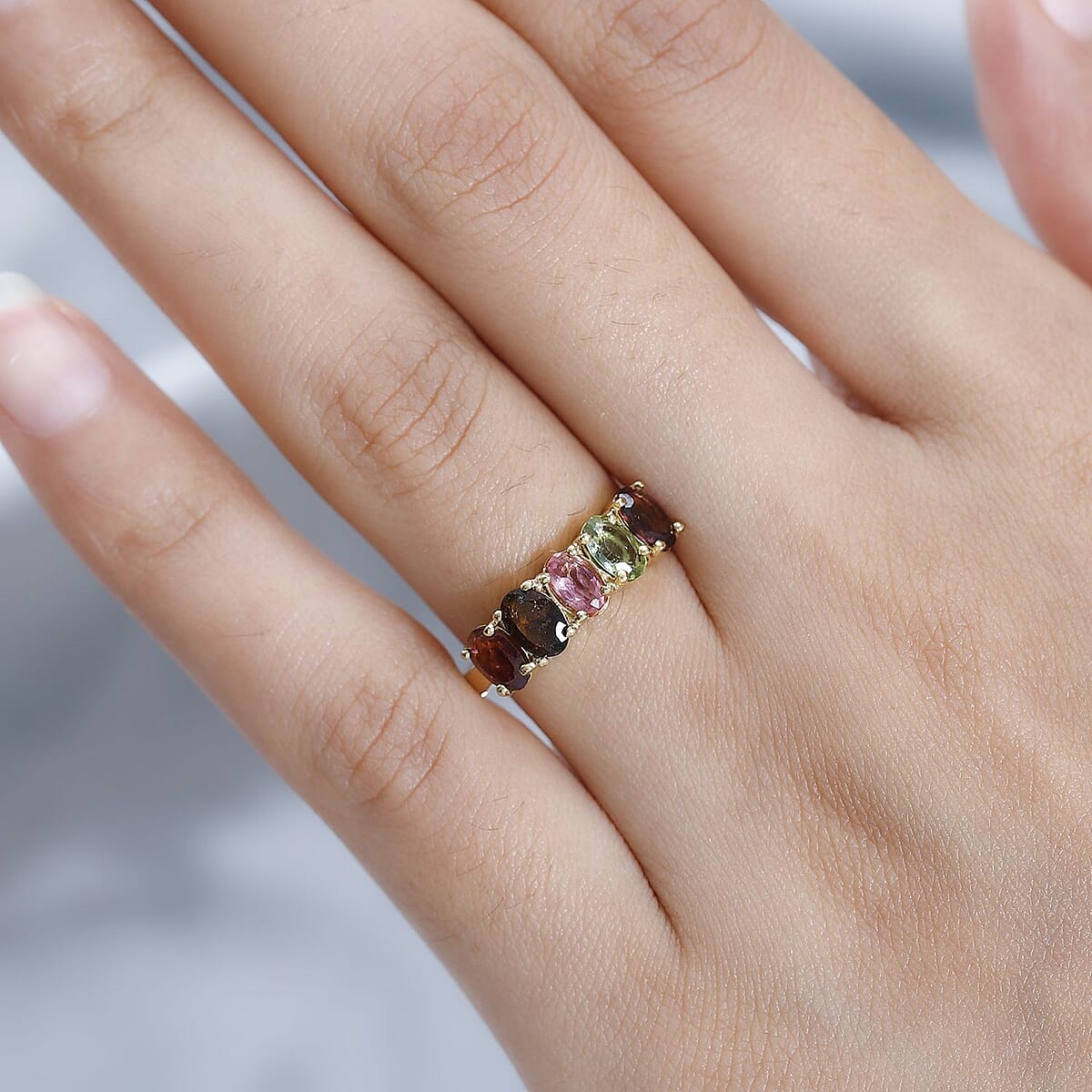 Multi-Tourmaline 5 Stone Arthritis Ring in Vermeil YG Over Sterling Silver (Size 9.0) 2.00 ctw image number 2