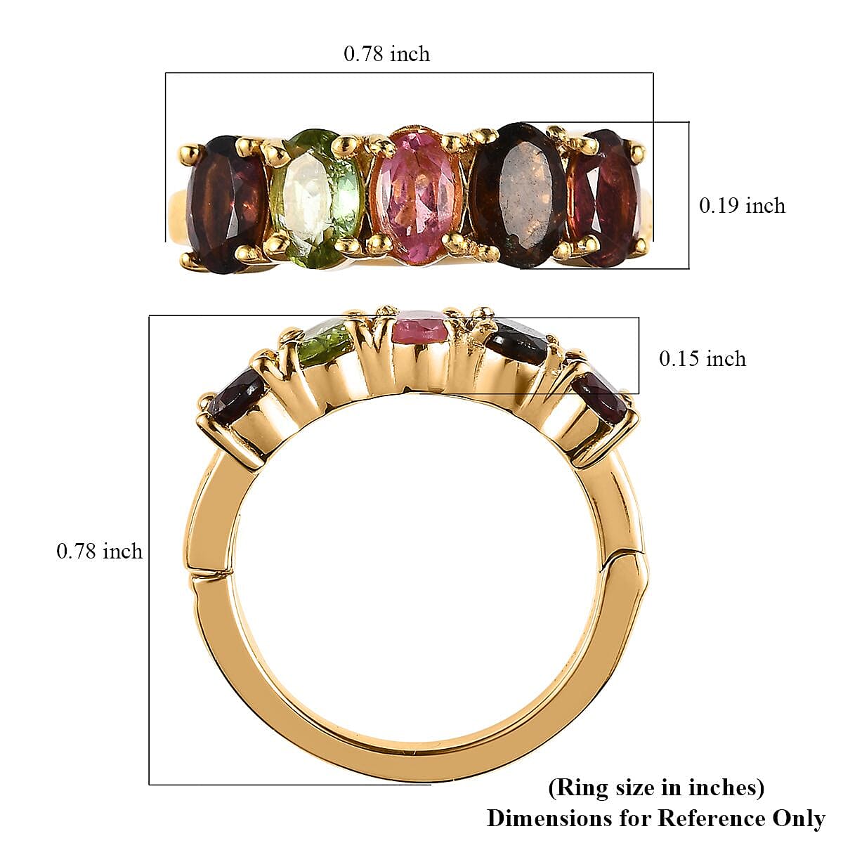 Multi-Tourmaline 5 Stone Arthritis Ring in Vermeil YG Over Sterling Silver (Size 9.0) 2.00 ctw image number 5