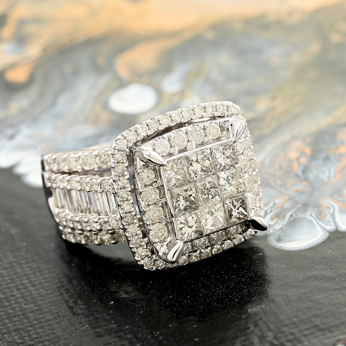 10K White Gold Diamond Cocktail Ring (Size 7.0) 7.50 Grams 3.00 ctw image number 1