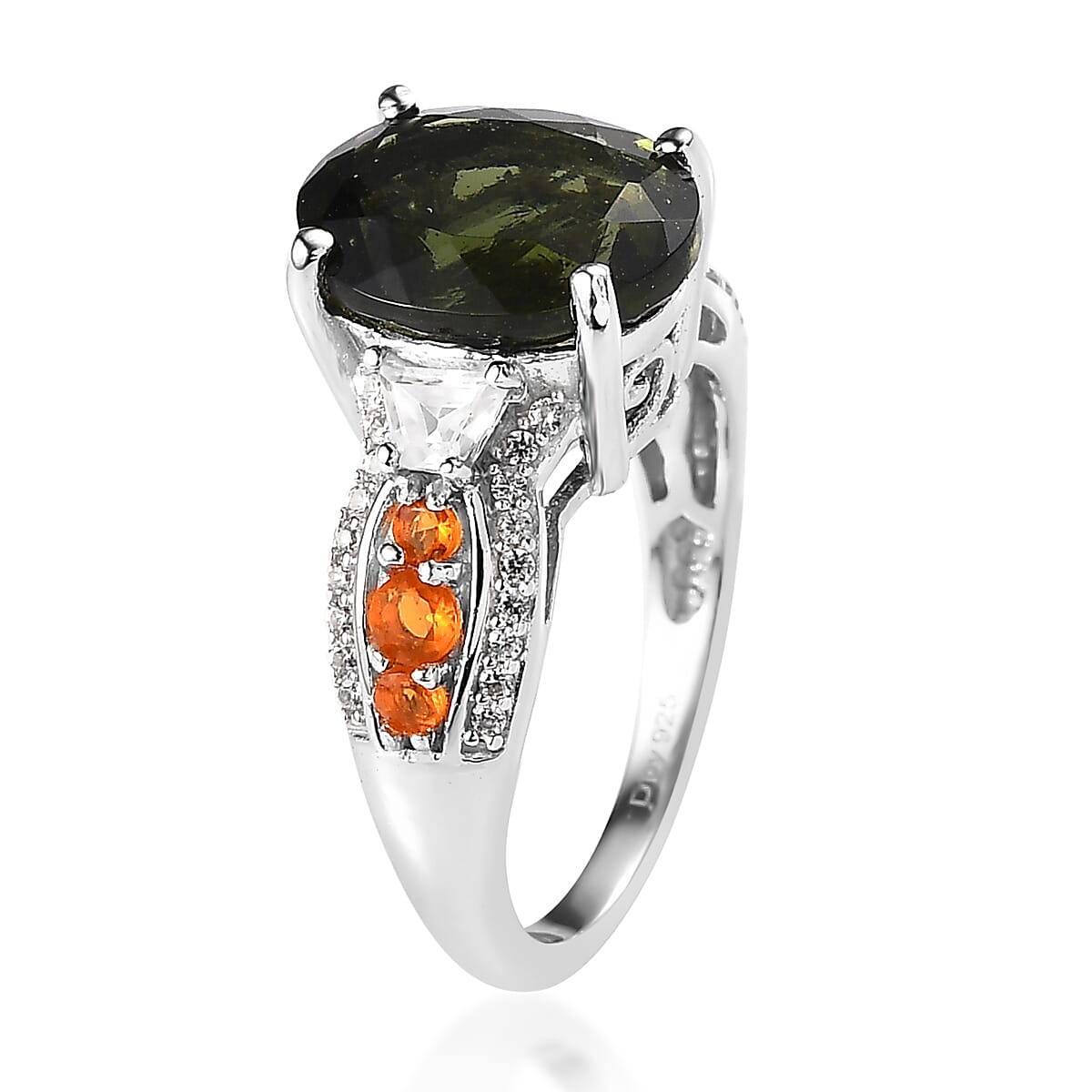 Premium Bohemian Moldavite and Multi Gemstone Ring in Platinum Over Sterling Silver 5.00 ctw image number 1