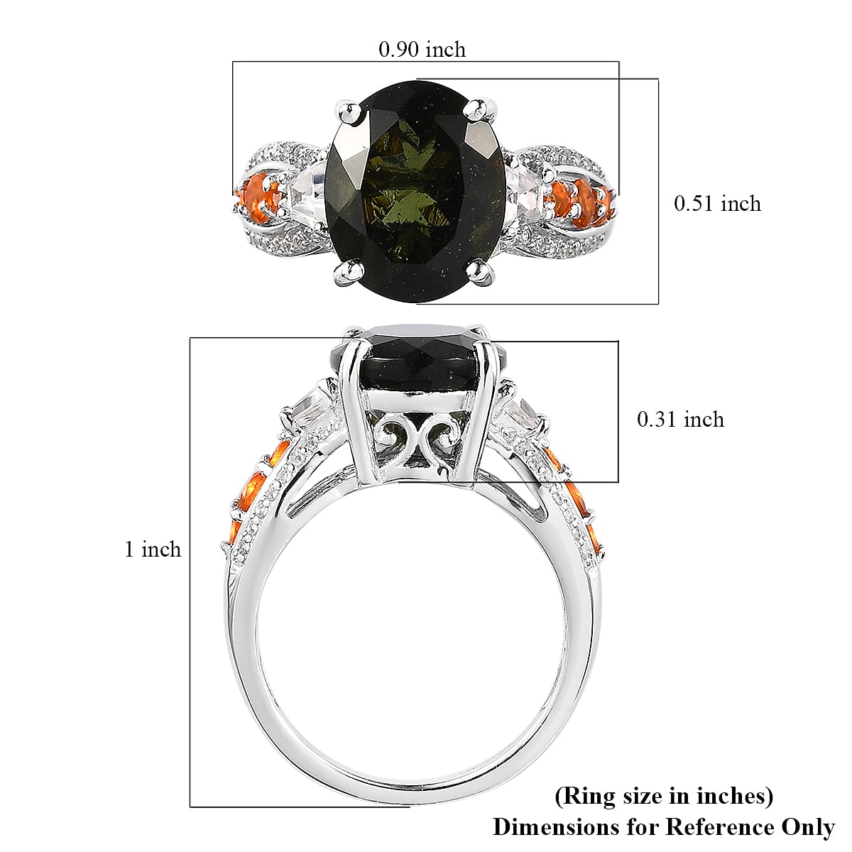 Premium Bohemian Moldavite and Multi Gemstone Ring in Platinum Over Sterling Silver 5.00 ctw image number 3