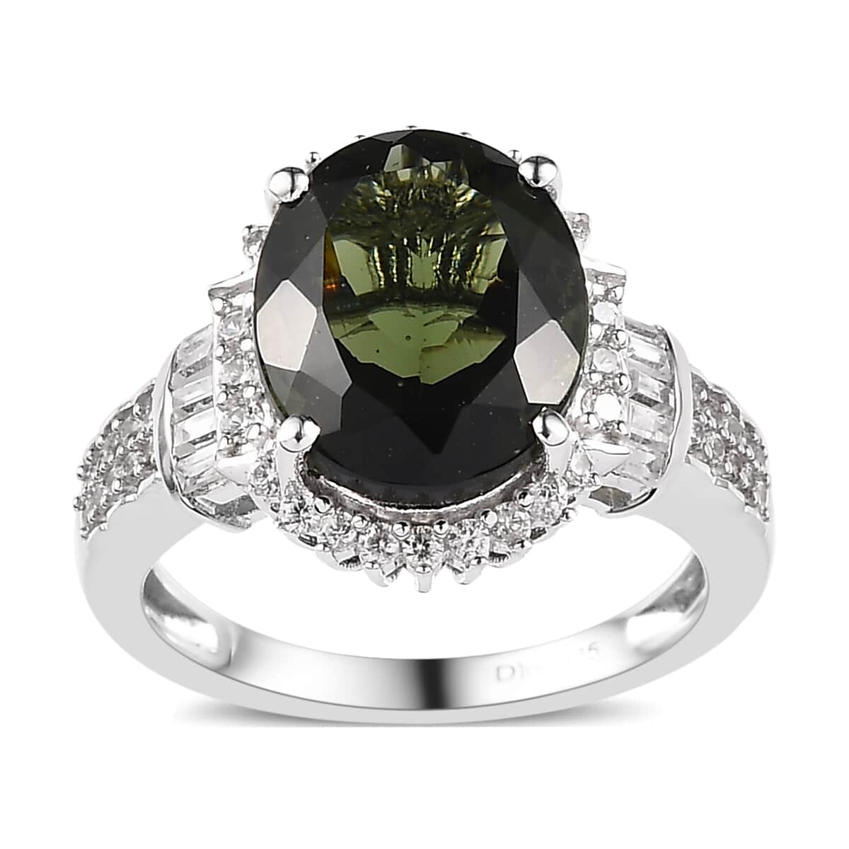 Premium Bohemian Moldavite and White Zircon Ring in Platinum Over Sterling Silver (Size 7.0) 4.90 ctw image number 0