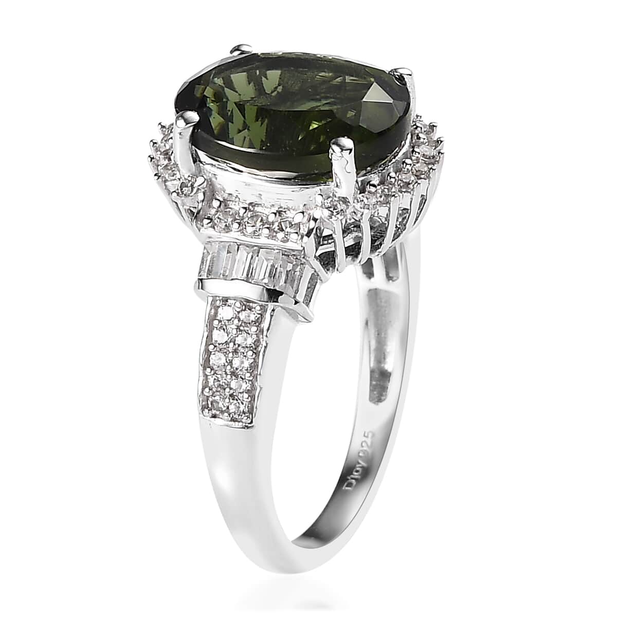 Premium Bohemian Moldavite and White Zircon Ring in Platinum Over Sterling Silver (Size 7.0) 4.90 ctw image number 3