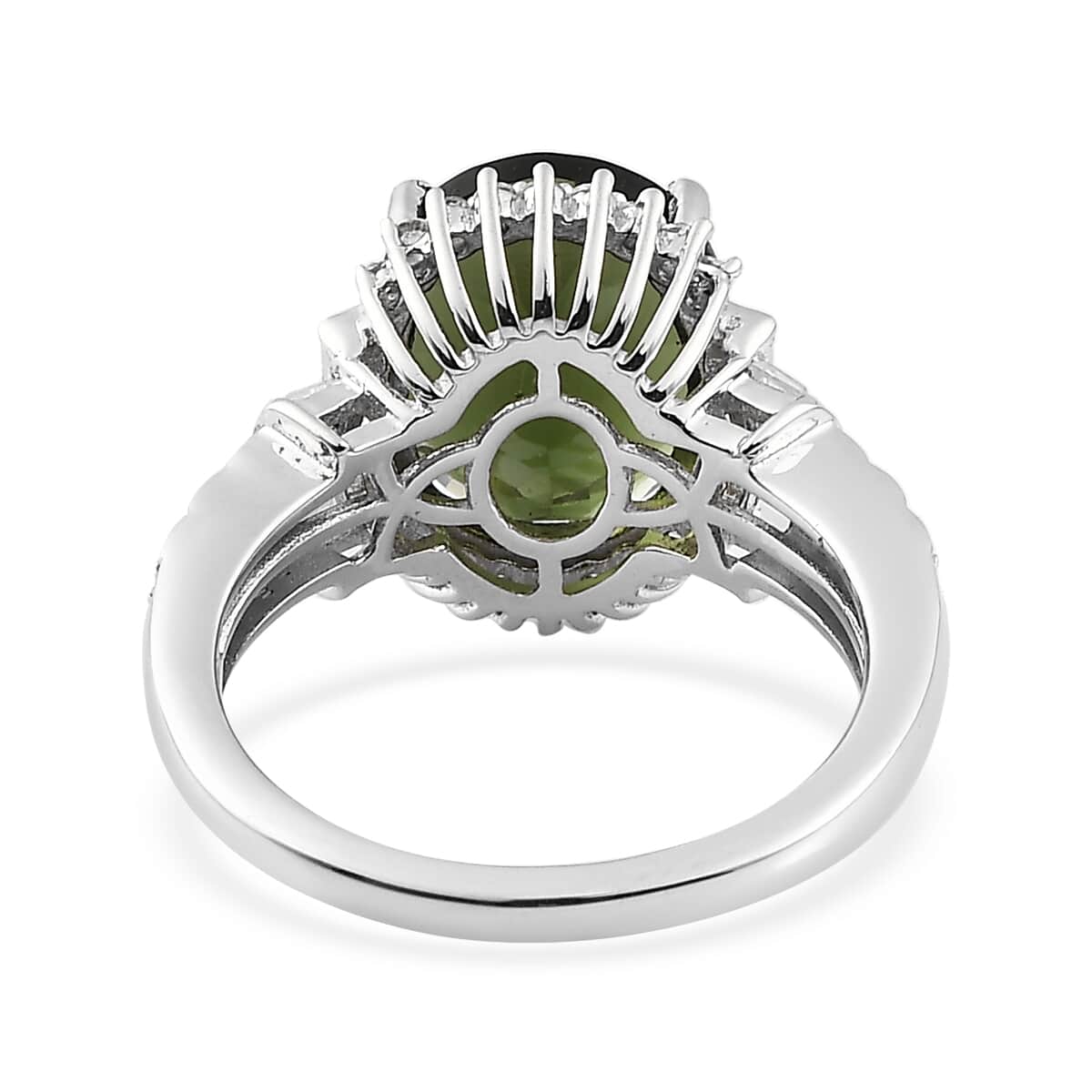 Premium Bohemian Moldavite and White Zircon Ring in Platinum Over Sterling Silver (Size 7.0) 4.90 ctw image number 4