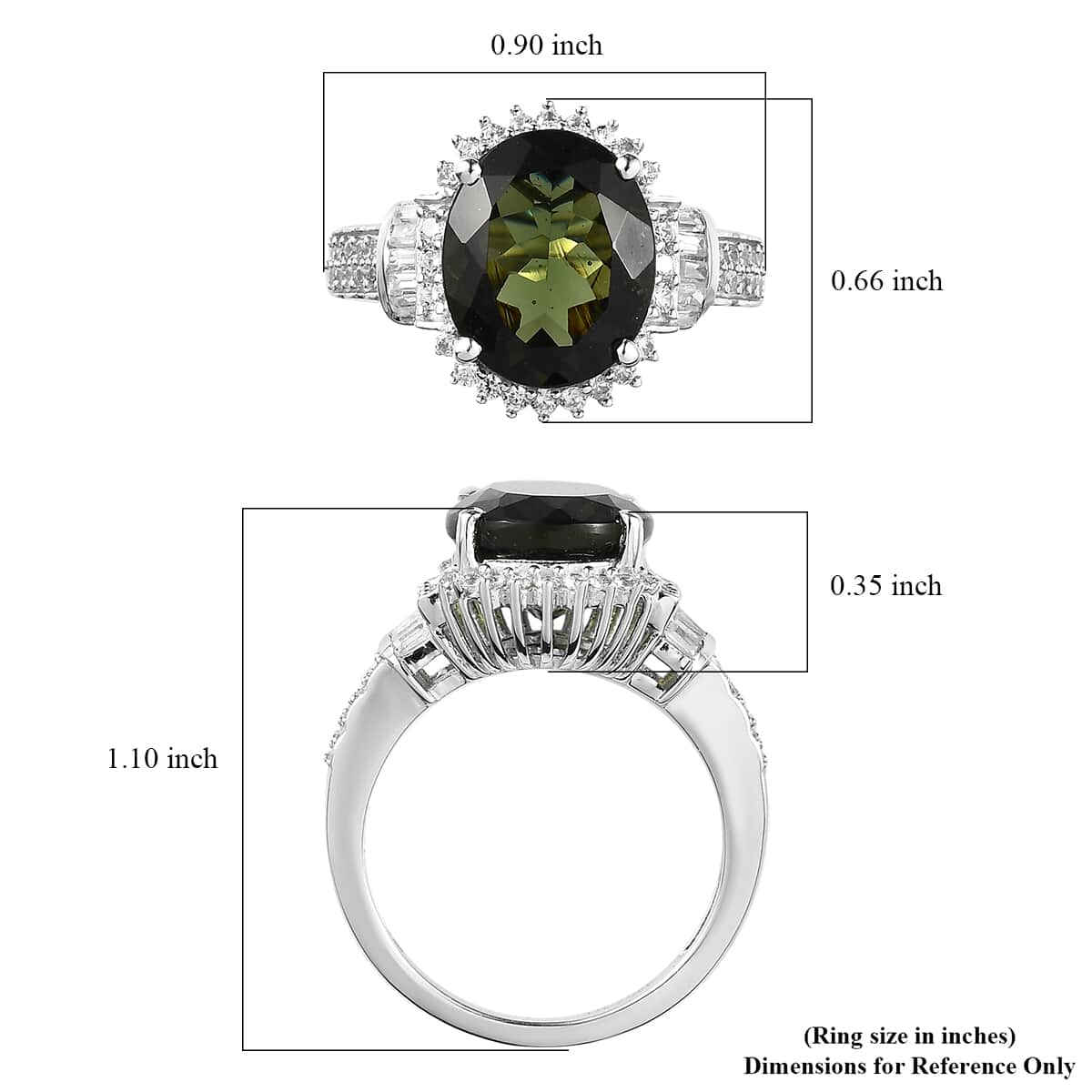 Premium Bohemian Moldavite and White Zircon Ring in Platinum Over Sterling Silver (Size 7.0) 4.90 ctw image number 5