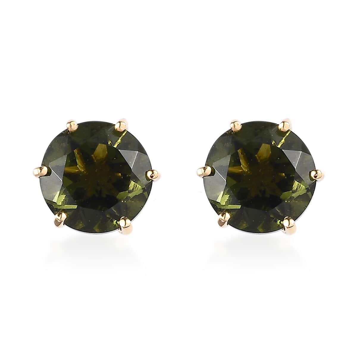 Premium Bohemian Moldavite Stud Earrings in Vermeil Yellow Gold Over Sterling Silver 3.35 ctw image number 0