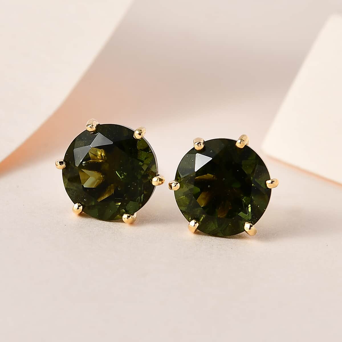 Premium Bohemian Moldavite Stud Earrings in Vermeil Yellow Gold Over Sterling Silver 3.35 ctw image number 1