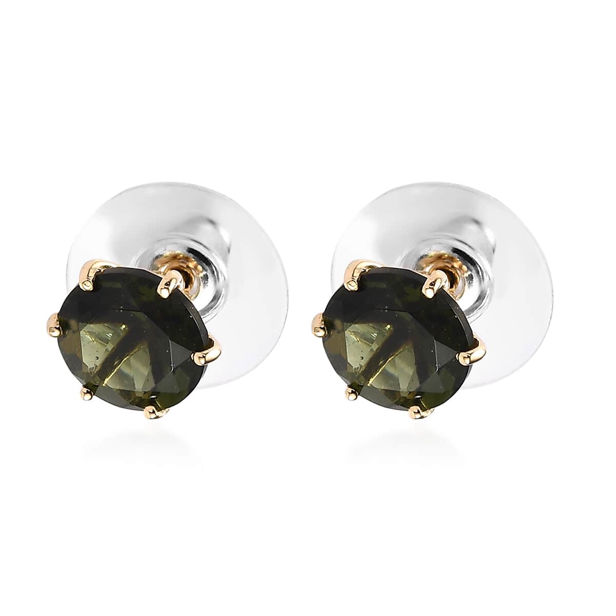 Premium Bohemian Moldavite Stud Earrings in Vermeil Yellow Gold Over Sterling Silver 3.35 ctw image number 3