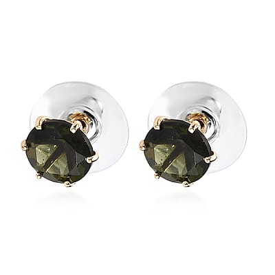 Premium Bohemian Moldavite Stud Earrings in Vermeil Yellow Gold Over Sterling Silver 3.35 ctw