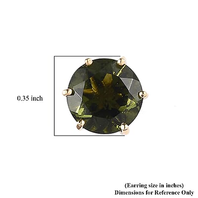 Premium Bohemian Moldavite Stud Earrings in Vermeil Yellow Gold Over Sterling Silver 3.35 ctw