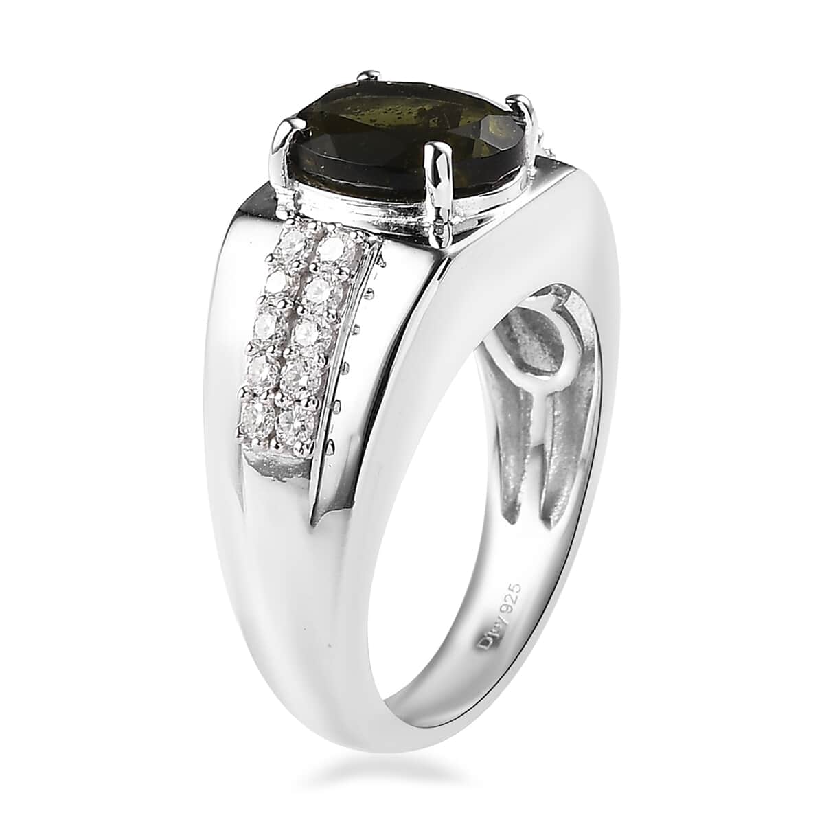 Premium Bohemian Moldavite and Moissanite Men's Ring in Platinum Over Sterling Silver 3.35 ctw image number 3