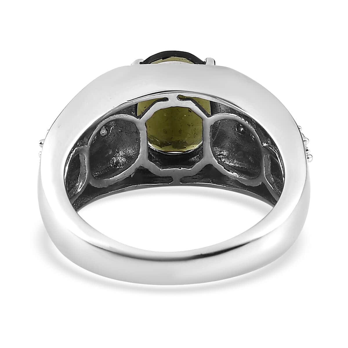 Premium Bohemian Moldavite and Moissanite Men's Ring in Platinum Over Sterling Silver 3.35 ctw image number 4