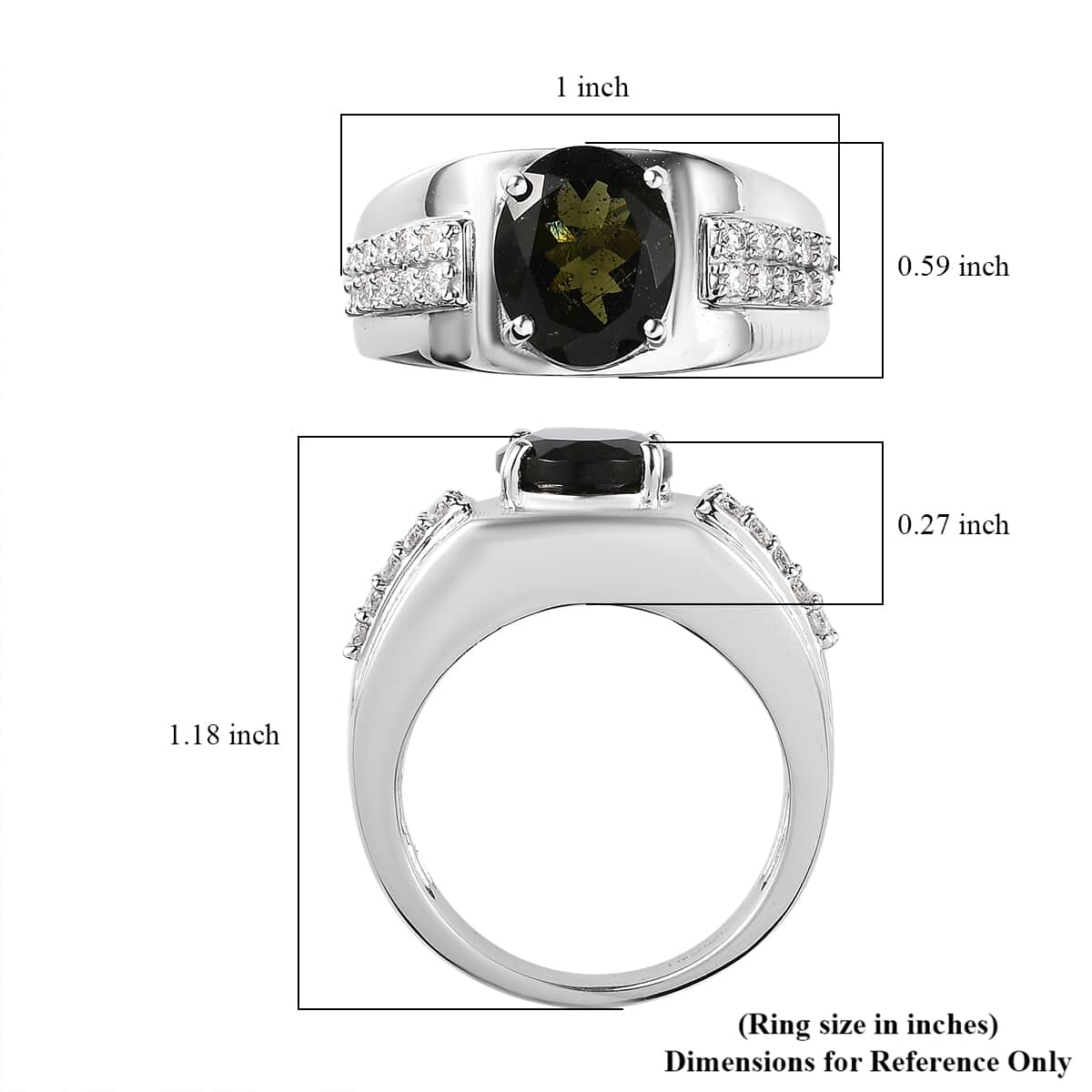 Premium Bohemian Moldavite and Moissanite Men's Ring in Platinum Over Sterling Silver 3.35 ctw image number 5