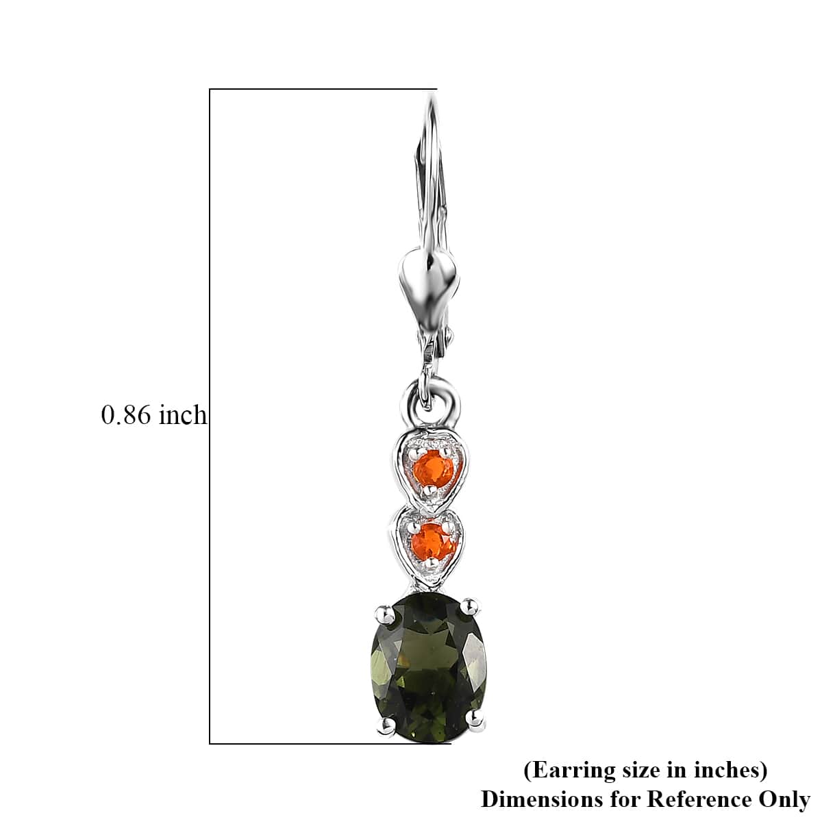 Premium Bohemian Moldavite and Fire Opal Dangling Earrings in Platinum Over Sterling Silver 2.15 ctw image number 4