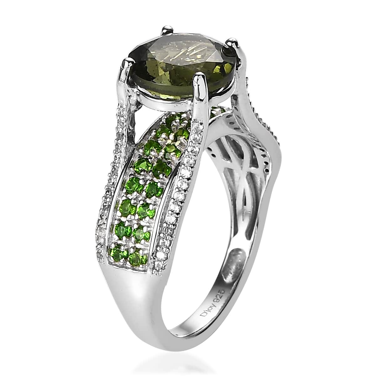 Premium Bohemian Moldavite and Multi Gemstone Bridge Ring in Platinum Over Sterling Silver 3.10 ctw image number 3