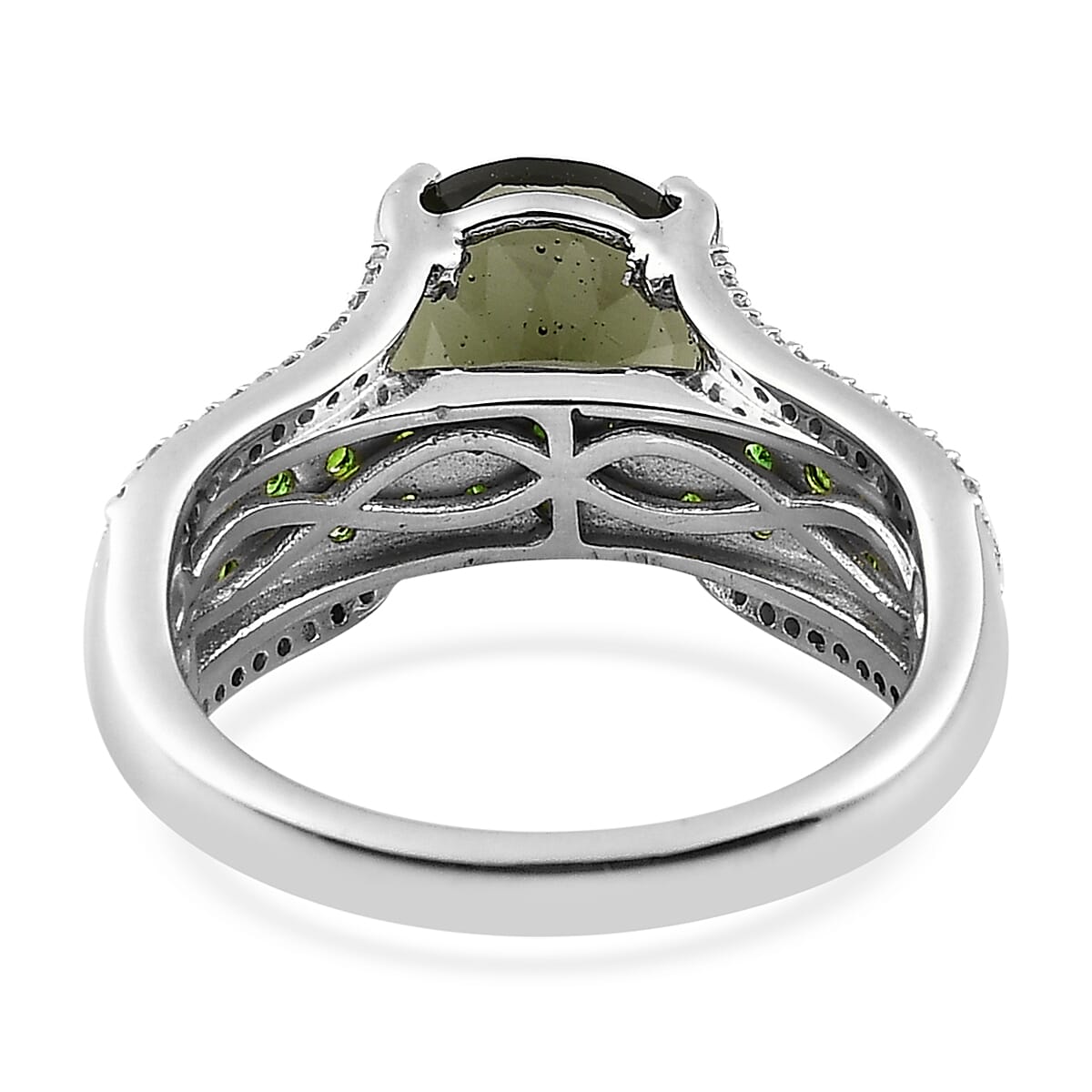 Premium Bohemian Moldavite and Multi Gemstone Bridge Ring in Platinum Over Sterling Silver (Size 10.0) 3.10 ctw