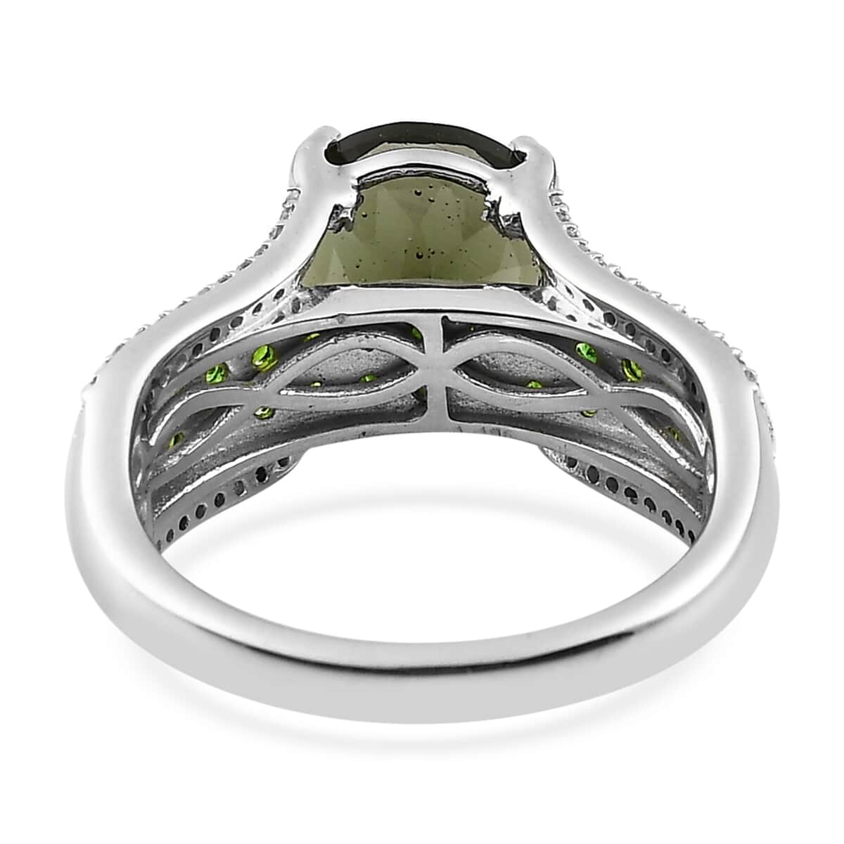 Premium Bohemian Moldavite and Multi Gemstone Bridge Ring in Platinum Over Sterling Silver 3.10 ctw image number 4