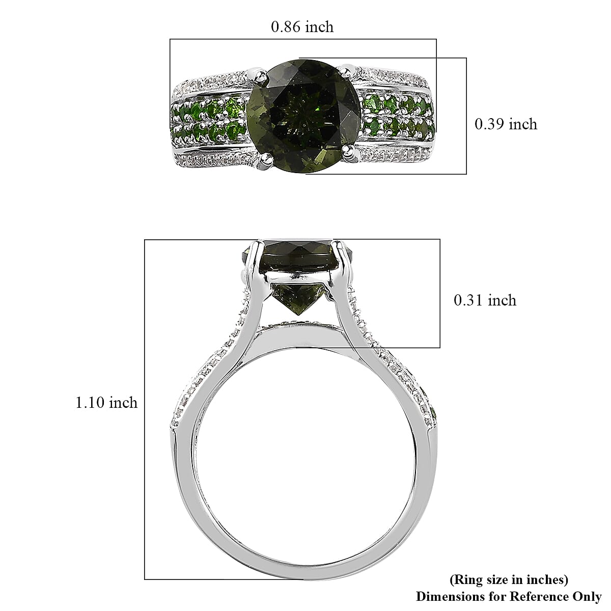 Premium Bohemian Moldavite and Multi Gemstone Bridge Ring in Platinum Over Sterling Silver (Size 10.0) 3.10 ctw