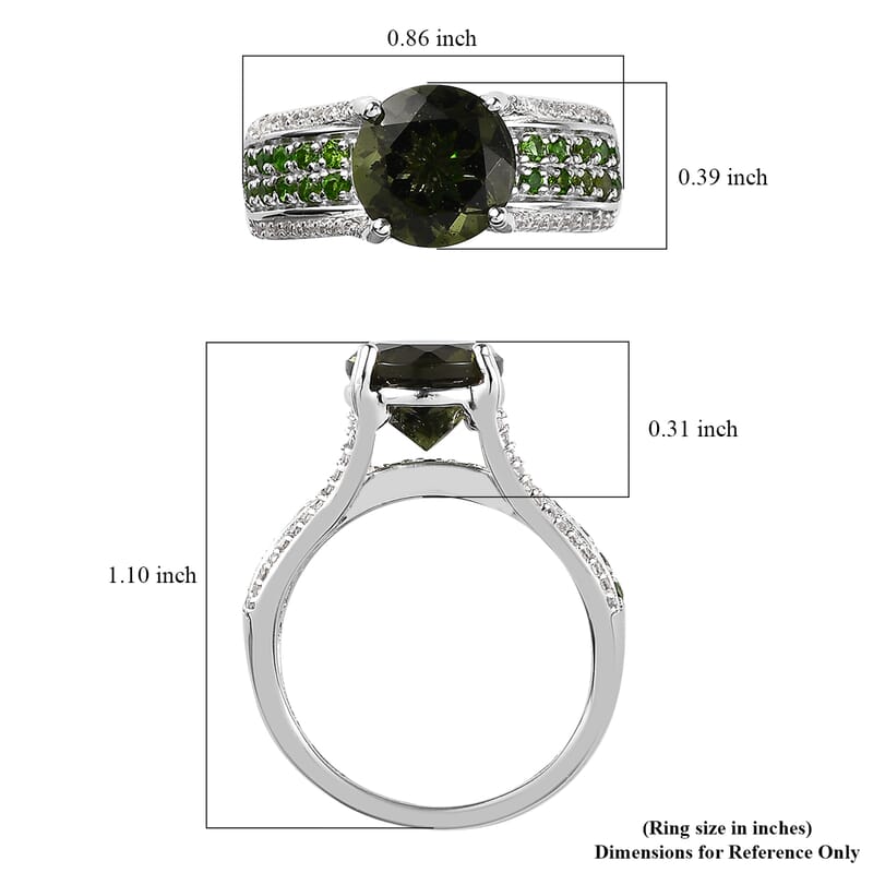 Premium Bohemian Moldavite and Multi Gemstone Bridge Ring in Platinum Over Sterling Silver (Size 10.0) 3.10 ctw