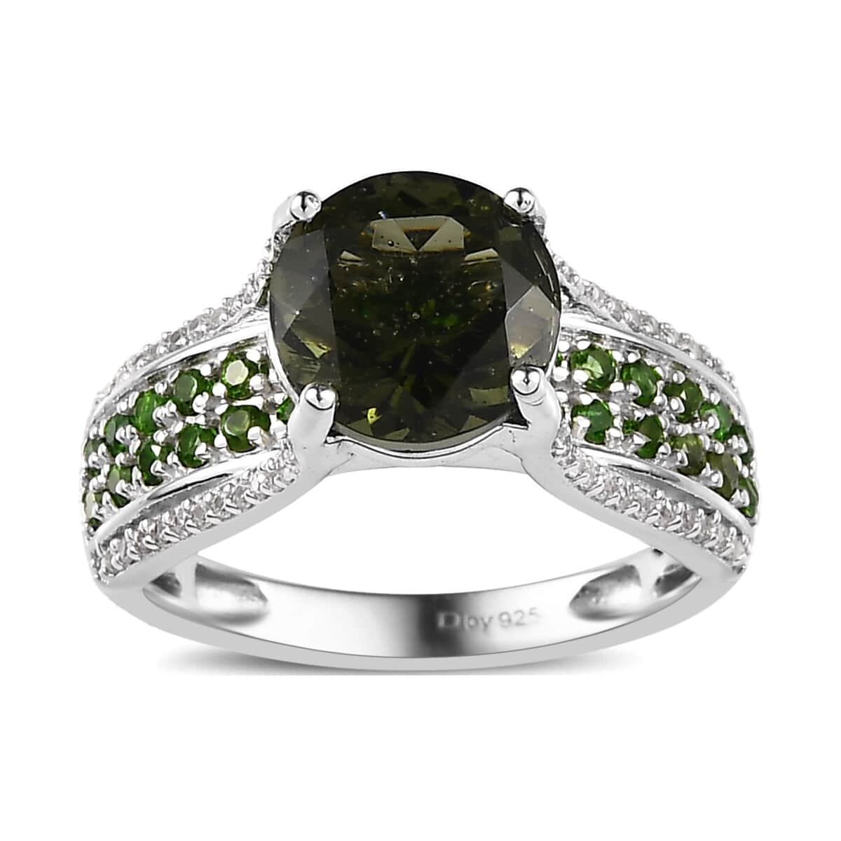 Premium Bohemian Moldavite and Multi Gemstone Bridge Ring in Platinum Over Sterling Silver (Size 8.0) 3.10 ctw image number 0