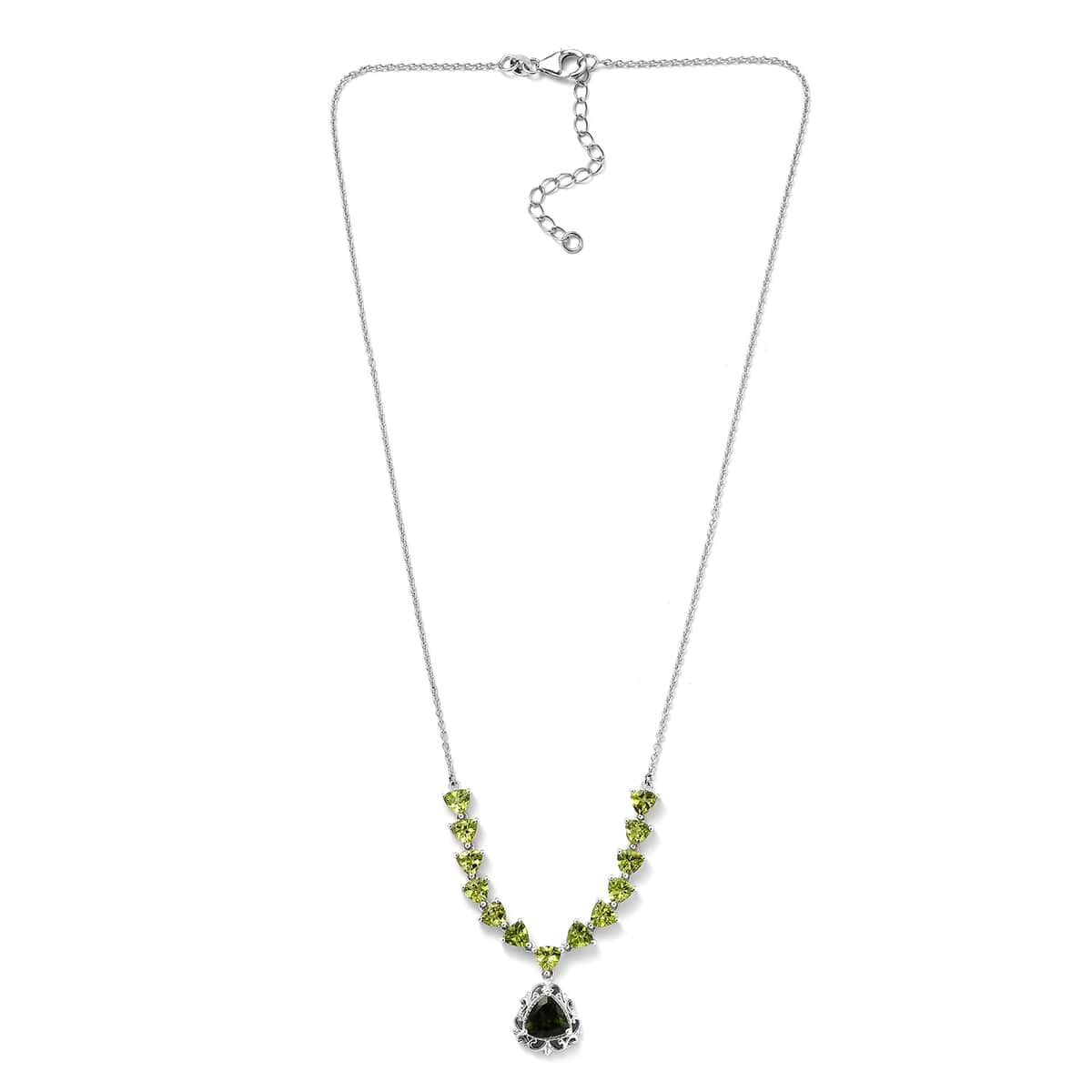 Premium Bohemian Moldavite and Peridot Necklace 18 Inches in Platinum Over Sterling Silver 7.60 ctw image number 3