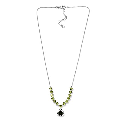 Premium Bohemian Moldavite and Peridot Necklace 18 Inches in Platinum Over Sterling Silver 7.60 ctw