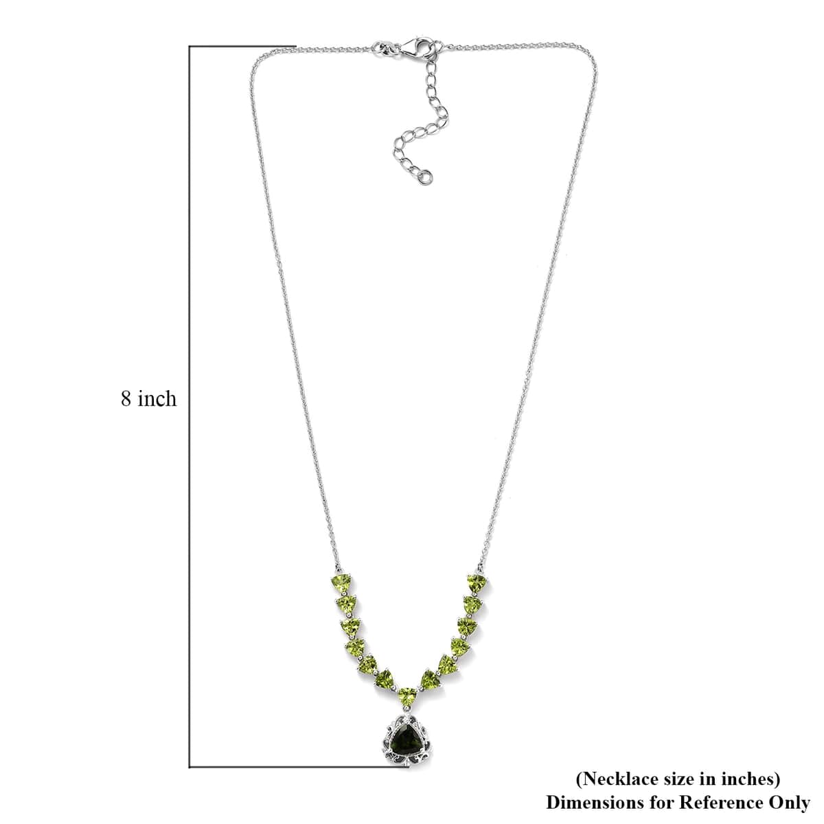 Premium Bohemian Moldavite and Peridot Necklace 18 Inches in Platinum Over Sterling Silver 7.60 ctw image number 5