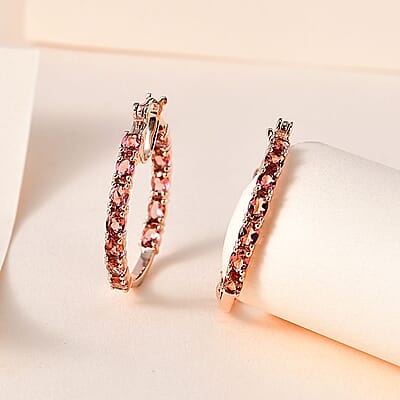 Premium Blush Tourmaline Hoop Earrings in Vermeil Rose Gold Over Sterling Silver 3.65 ctw