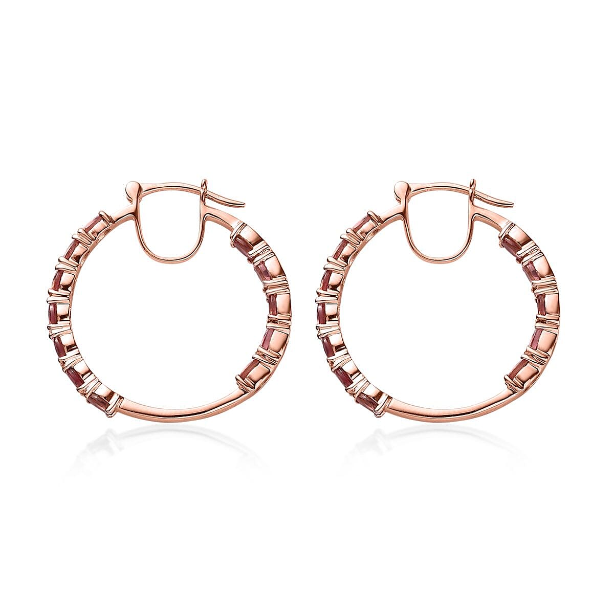 Premium Blush Tourmaline Hoop Earrings in Vermeil Rose Gold Over Sterling Silver 3.65 ctw image number 3