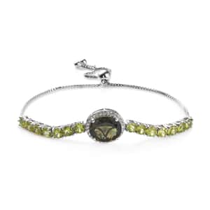 Premium Bohemian Moldavite and Multi Gemstone Bolo Bracelet in Platinum Over Sterling Silver 8.35 ctw