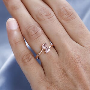 Premium Blush Tourmaline Bypass Ring in Vermeil Rose Gold Over Sterling Silver (Size 10.0) 0.40 ctw