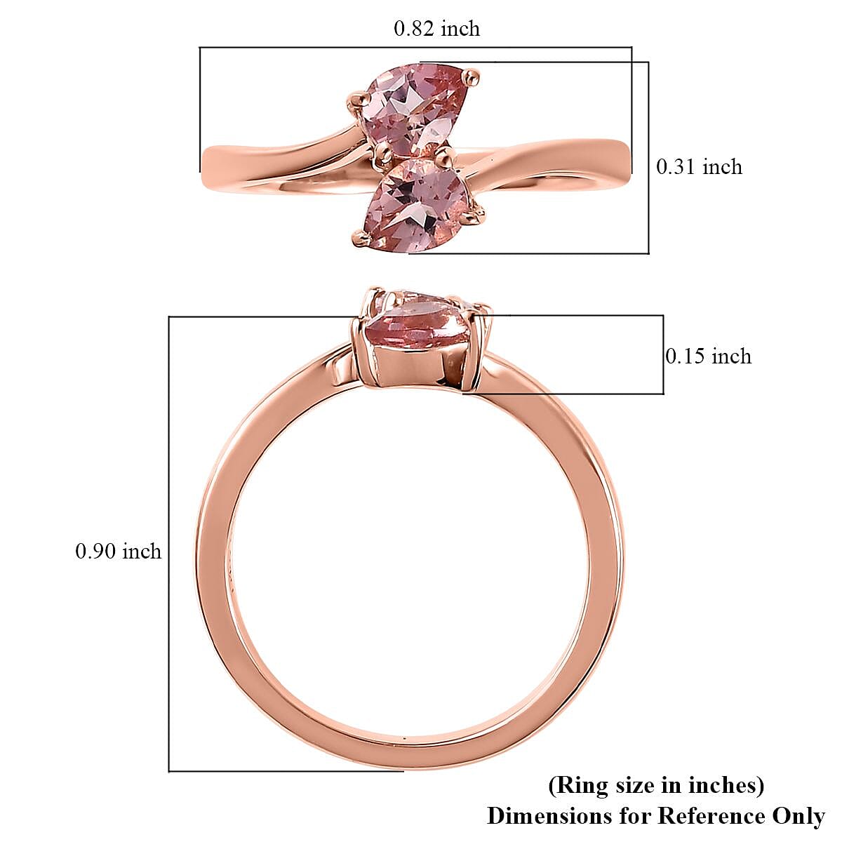 Premium Blush Tourmaline Bypass Ring in Vermeil Rose Gold Over Sterling Silver (Size 10.0) 0.40 ctw