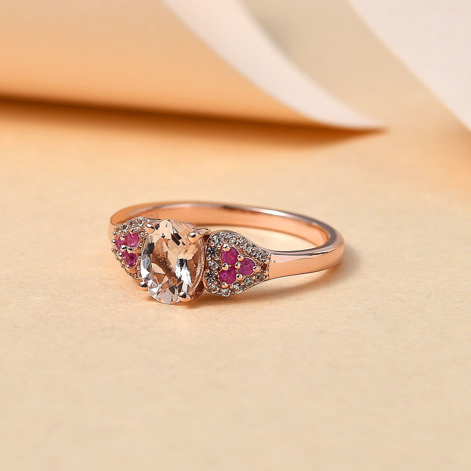 Premium Marropino Morganite and Multi Gemstone Ring in Vermeil Rose Gold Over Sterling Silver (Size 10.0) 0.90 ctw