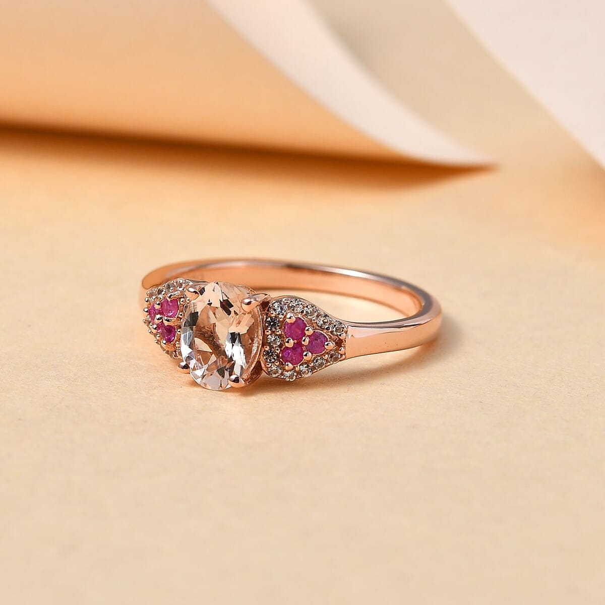 Premium Marropino Morganite and Multi Gemstone Ring in Vermeil Rose Gold Over Sterling Silver 0.90 ctw image number 1