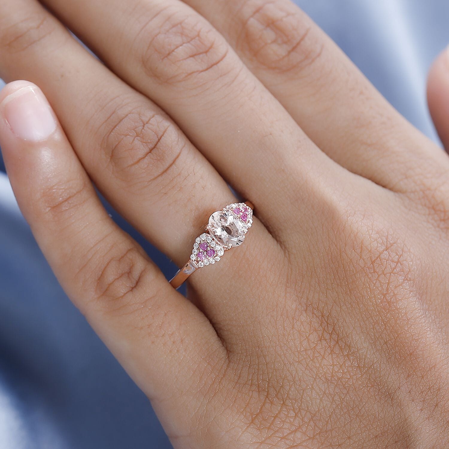 Premium Marropino Morganite and Multi Gemstone Ring in Vermeil Rose Gold Over Sterling Silver (Size 10.0) 0.90 ctw