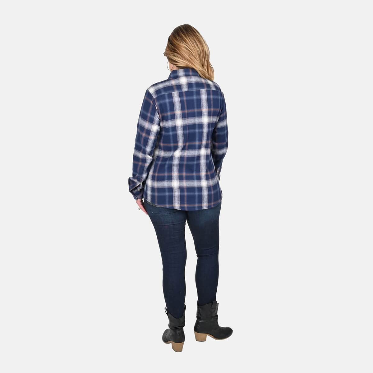 Victory Sportswear Blue and White Plaid Pattern Cotton Flannel Shirt - S image number 1