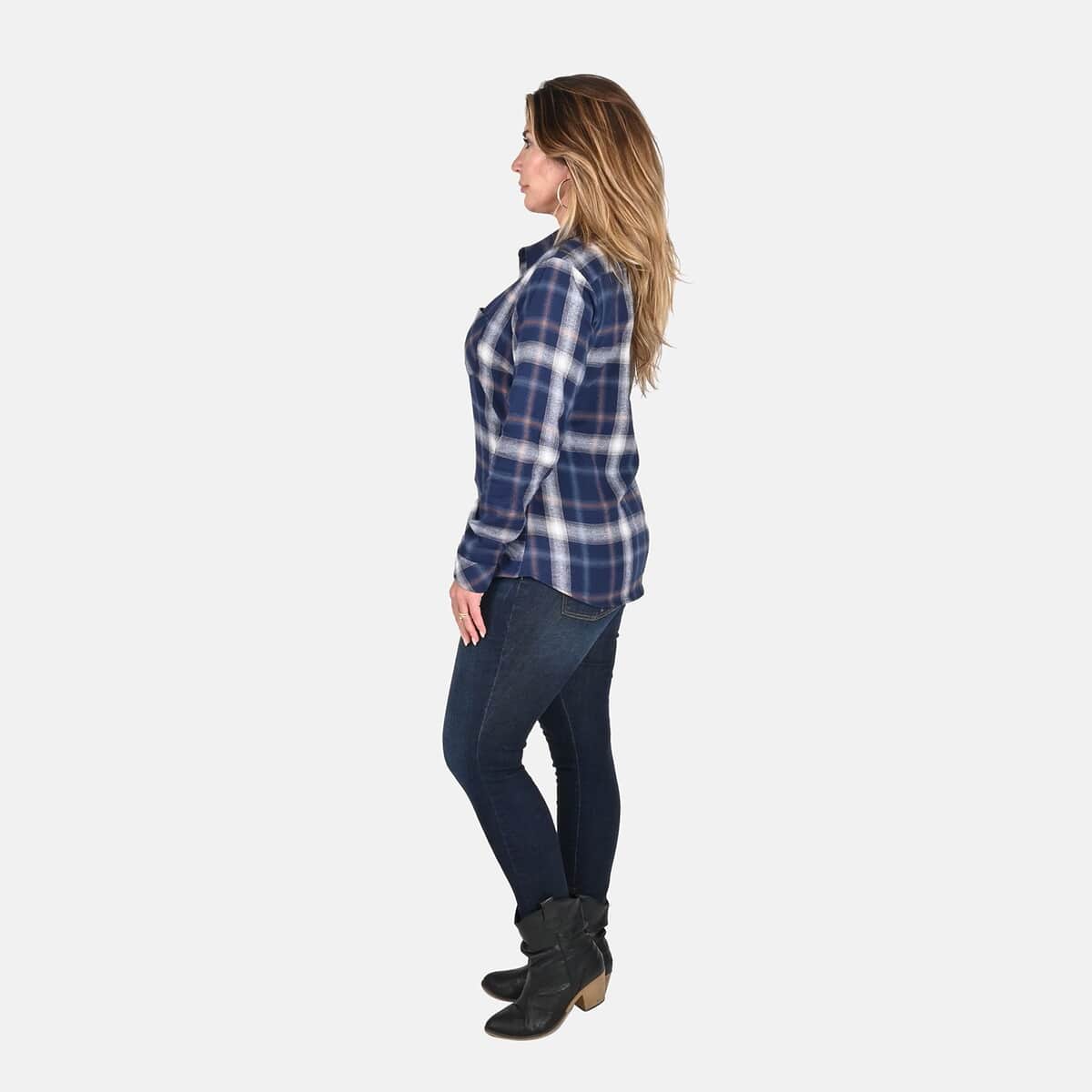 Victory Sportswear Blue and White Plaid Pattern Cotton Flannel Shirt - S image number 2