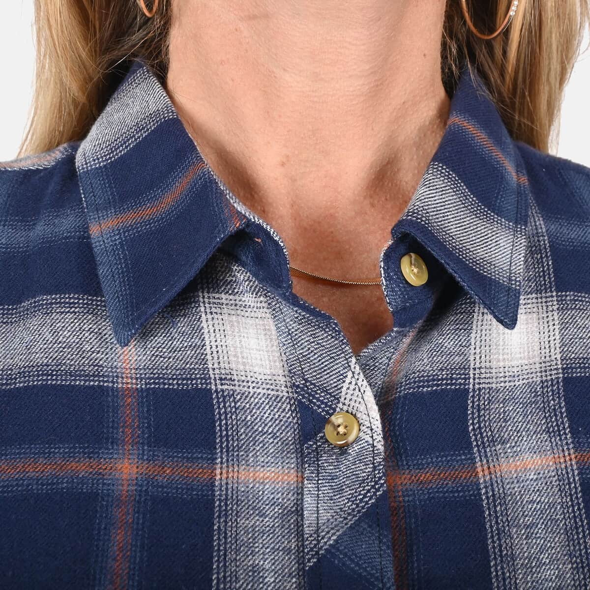 Victory Sportswear Blue and White Plaid Pattern Cotton Flannel Shirt - S image number 4