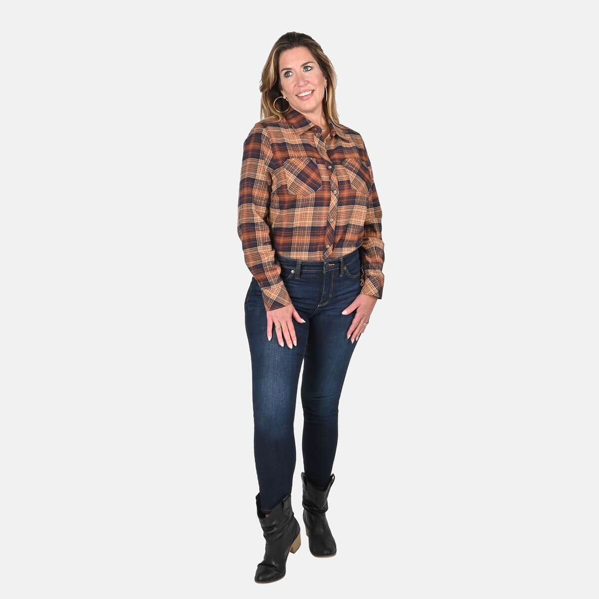 Victory Sportswear Tan and Black Plaid Pattern Cotton Flannel Shirt - S image number 0