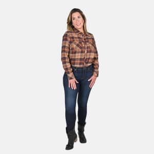 Victory Sportswear Tan and Black Plaid Pattern Cotton Flannel Shirt - S