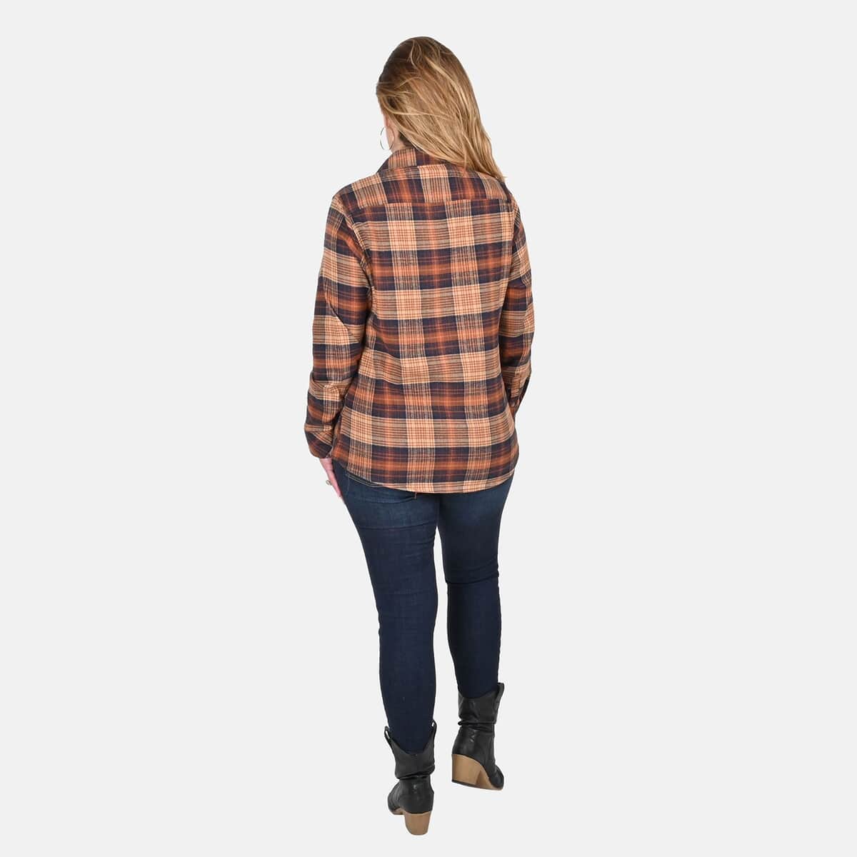 Victory Sportswear Tan and Black Plaid Pattern Cotton Flannel Shirt - S image number 1