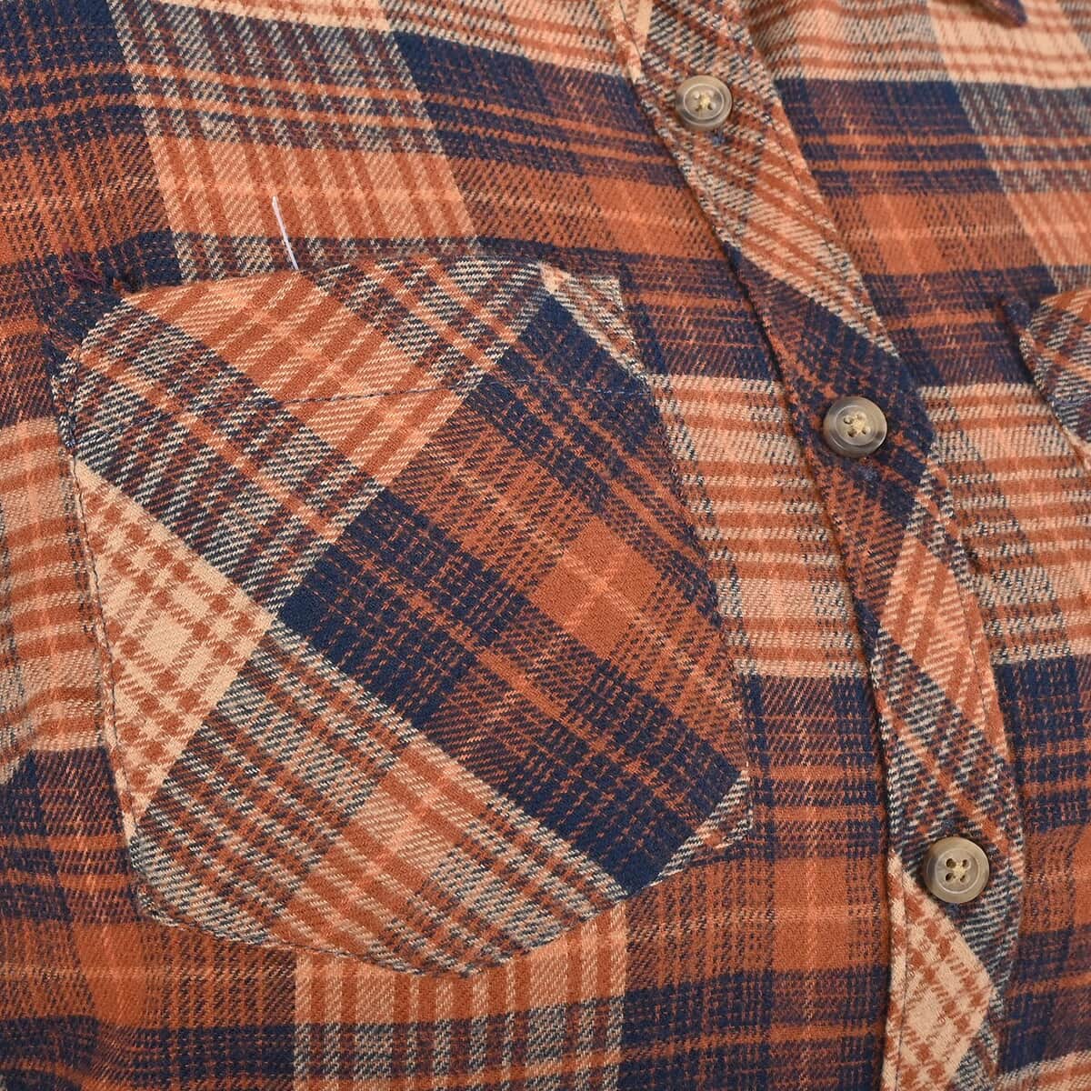 Victory Sportswear Tan and Black Plaid Pattern Cotton Flannel Shirt - S image number 5