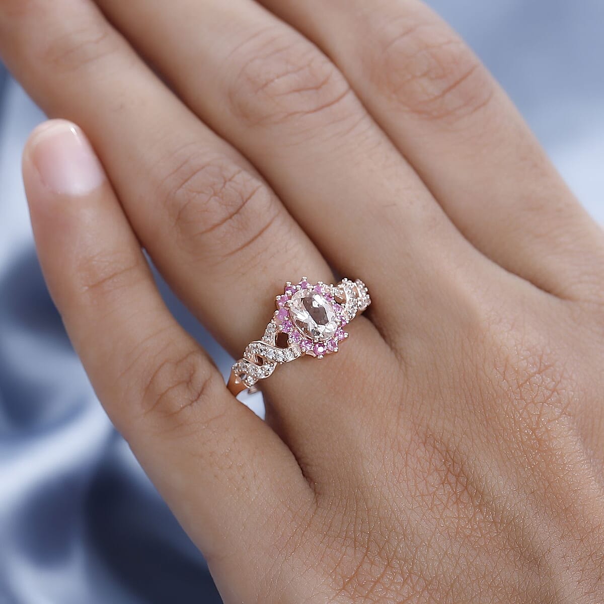 Premium Marropino Morganite and Multi Gemstone Sunburst Ring in Vermeil Rose Gold Over Sterling Silver 1.25 ctw image number 2